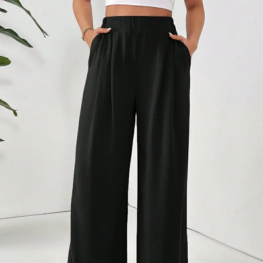 Black Casual Women's Solid Color Daily Basic Pants